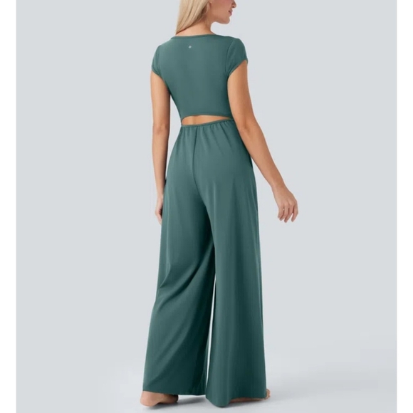 NWT Halara Short Sleeve Wide Leg Cool Touch Jumpsuit with Pockets Easy Peezy - Picture 11 of 12